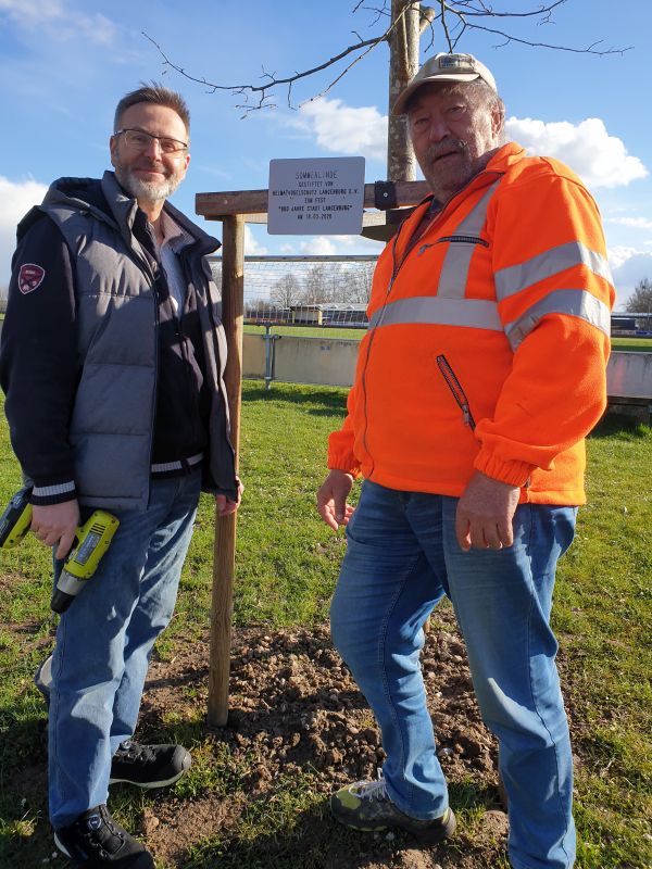Ein hübsches Schild wurde an die Sommerlinde angebracht